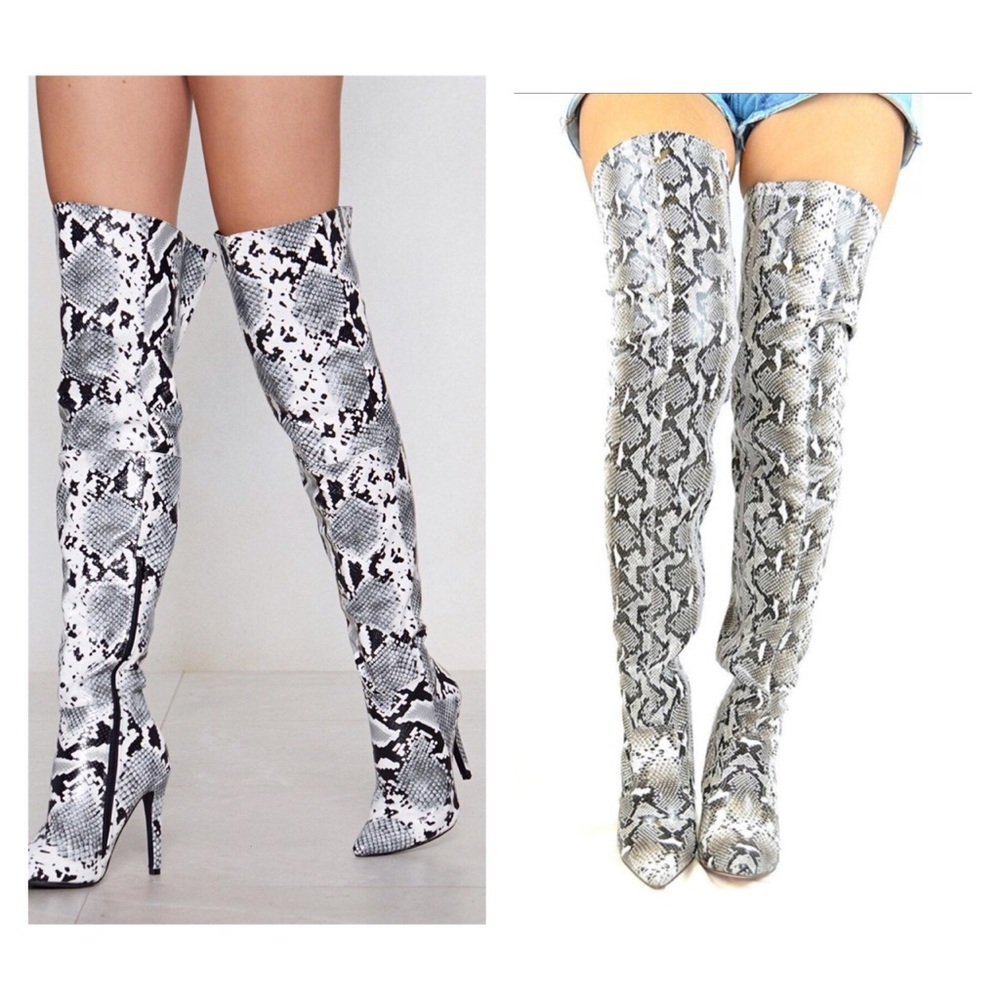Over the knee (thigh high) Python Print Boots - Picture 1 of 8